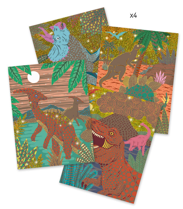 Djeco - Scratch Art Cards - When Dinosaurs Reigned - Metalllic