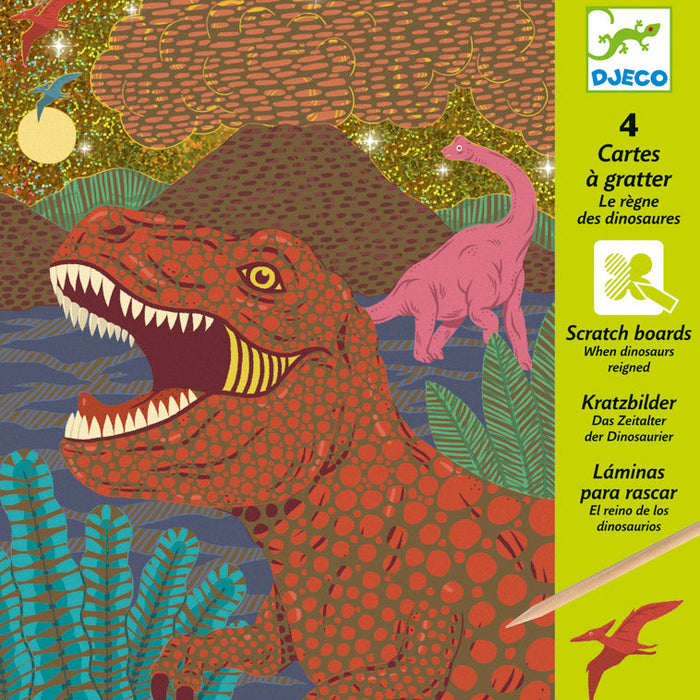 Djeco - Scratch Art Cards - When Dinosaurs Reigned - Metalllic