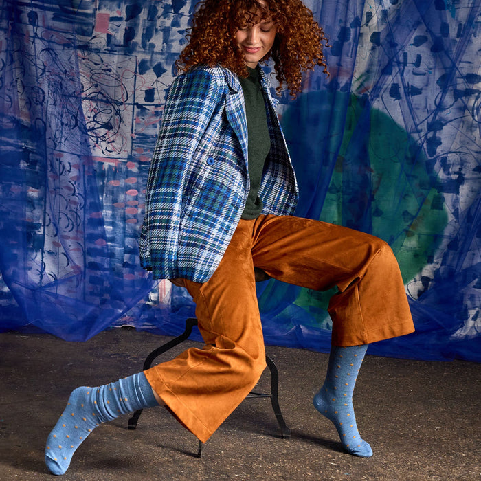 Tightology - Long Merino Wool Socks - Dotty Blue