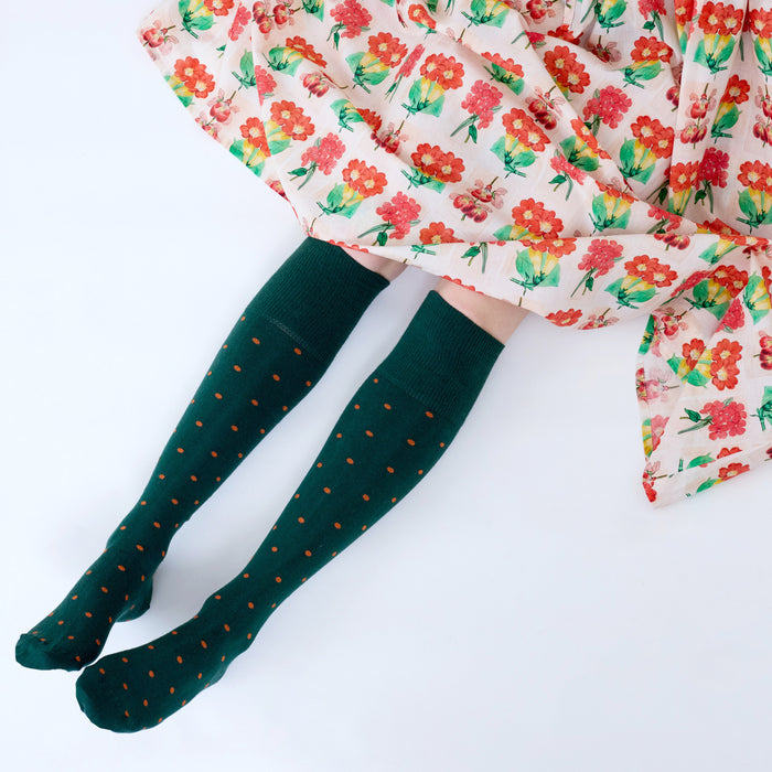 Tightology - Long Cotton Socks - Dotty Green