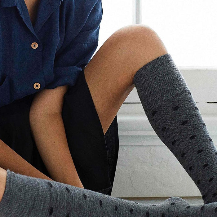 Tightology - Long Merino Wool Socks - Dotty Grey