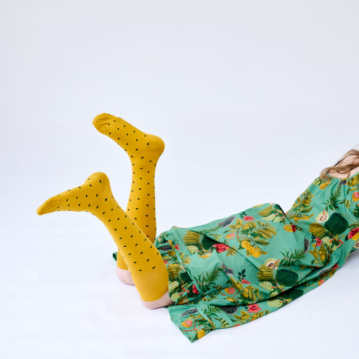 Tightology - Long Cotton Socks - Dotty Mustard
