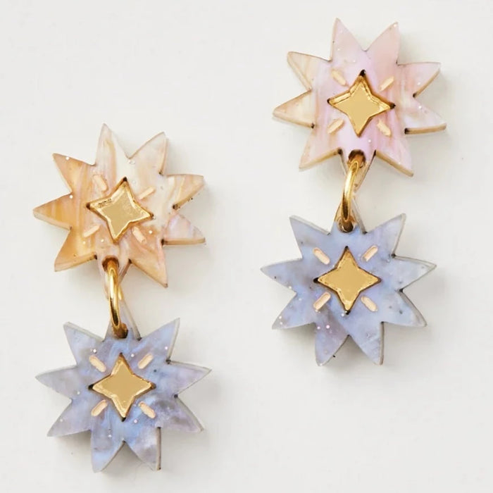 Martha Jean - Double Star Earrings - Gold / Grey