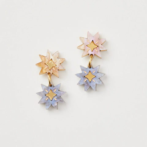 Martha Jean - Double Star Earrings - Gold / Grey
