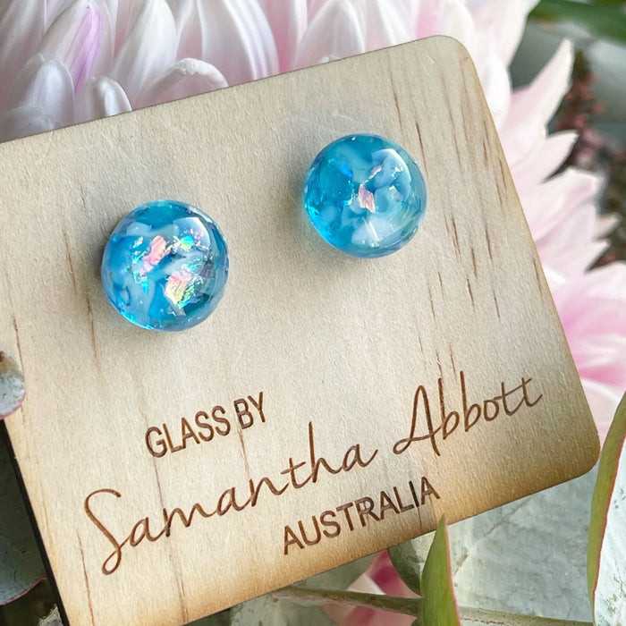 Samantha Abbott - Glass Stud Earrings - Electric Blue