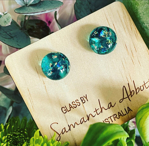 Samantha Abbott - Glass Stud Earrings - Emerald City