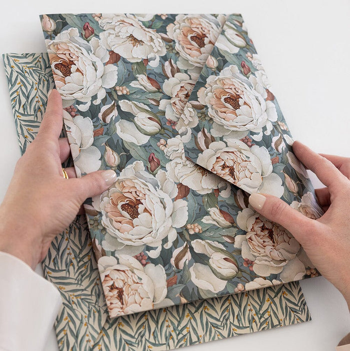 Bespoke Letterpress - Envelope Folder A4 2 Pack - Heritage Roses & Golden Wattle