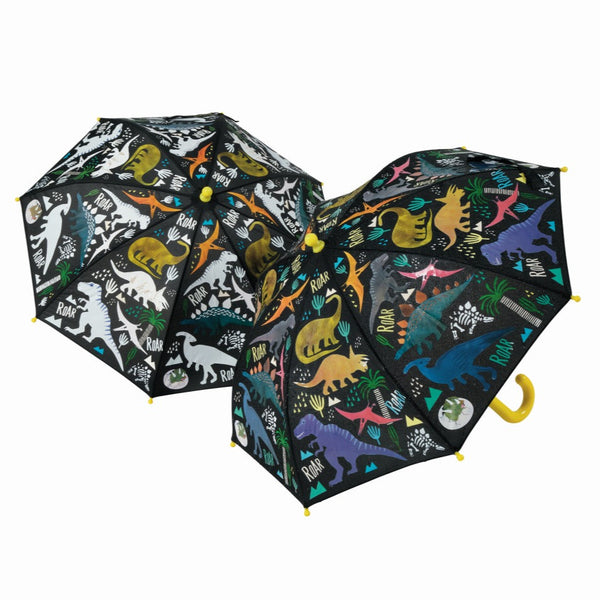 Floss & Rock - Kids Colour Changing Umbrella - Dino Roar on Black