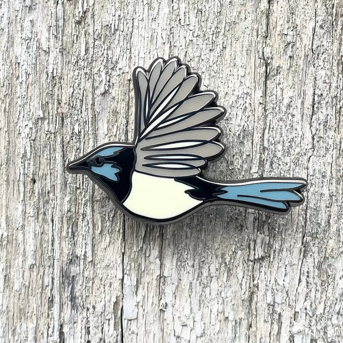 Bridget Farmer - Enamelled Lapel Pin - Australian Blue Wren in Flight