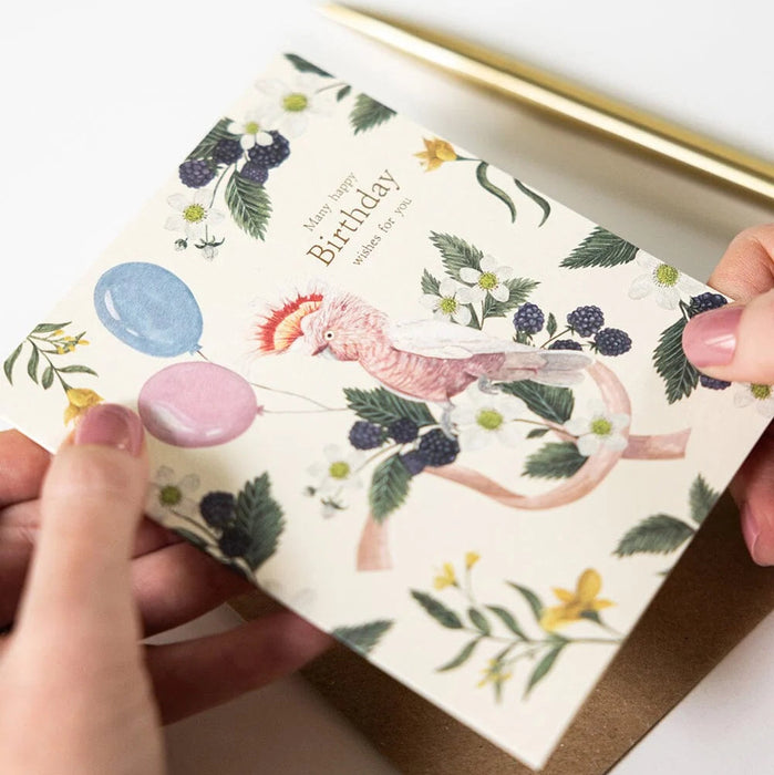 Bespoke Letterpress - Birthday Card - Many Happy Birthday Wishes Cockatoo