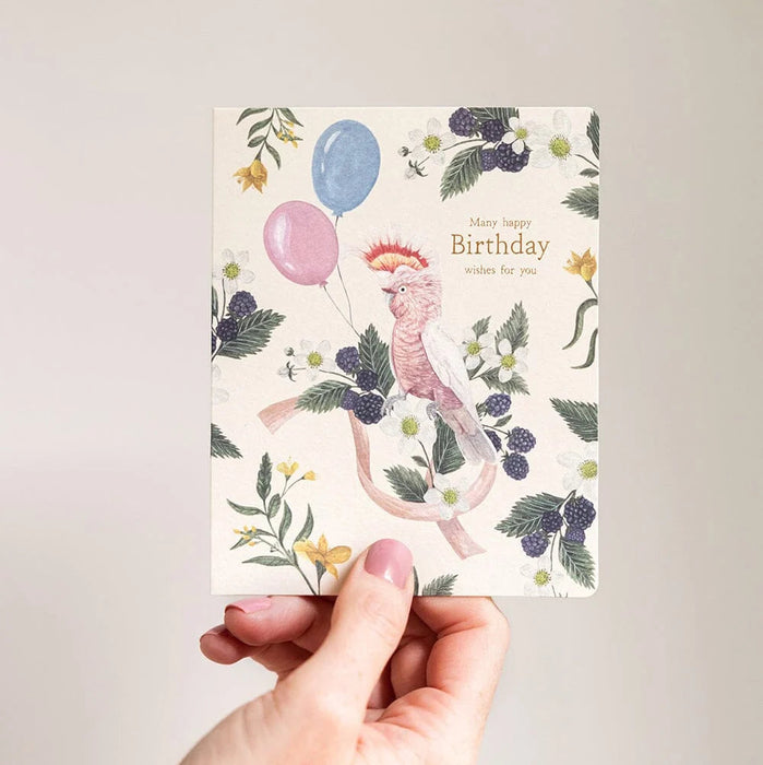Bespoke Letterpress - Birthday Card - Many Happy Birthday Wishes Cockatoo