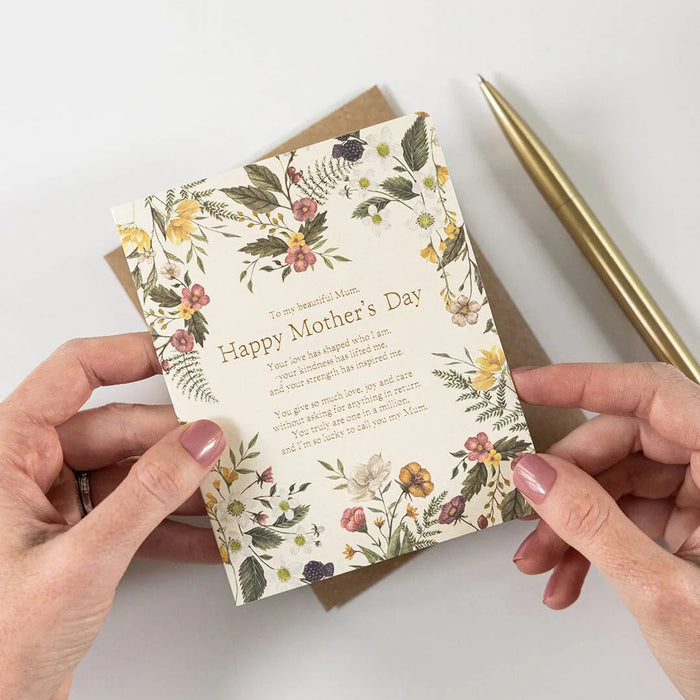 Bespoke Letterpress - Mothers Day Card - To my beautiful Mum  -Floral