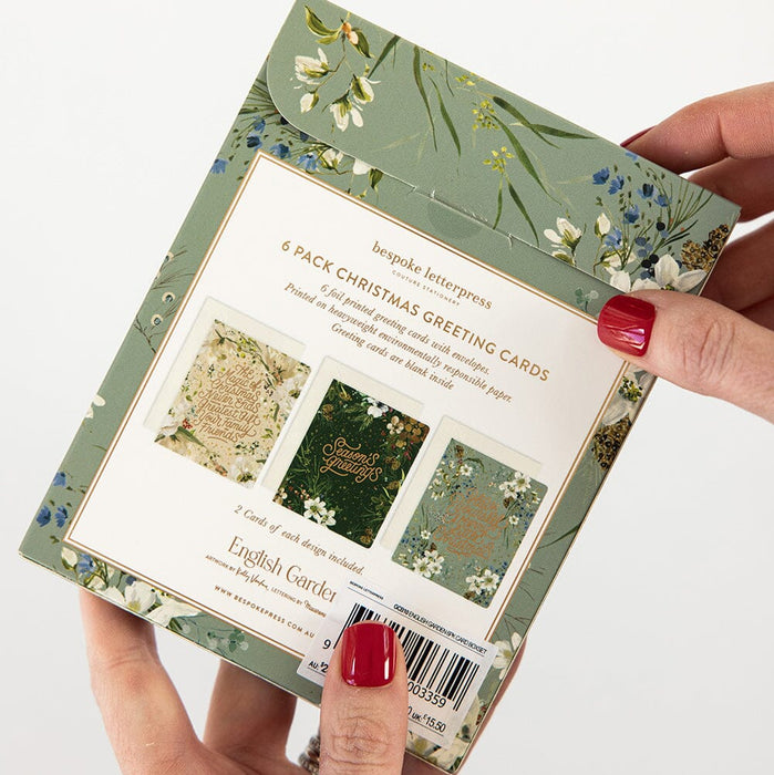 Bespoke Letterpress - Christmas Card -  Pack of 6 -  English  Garden