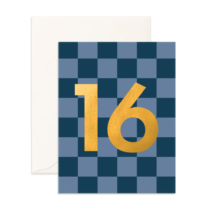 Fox & Fallow - Birthday Card - Number 16 - Navy Check