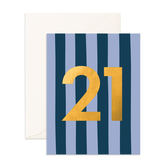 Fox & Fallow - Birthday Card - Number 21 -Navy Stripe