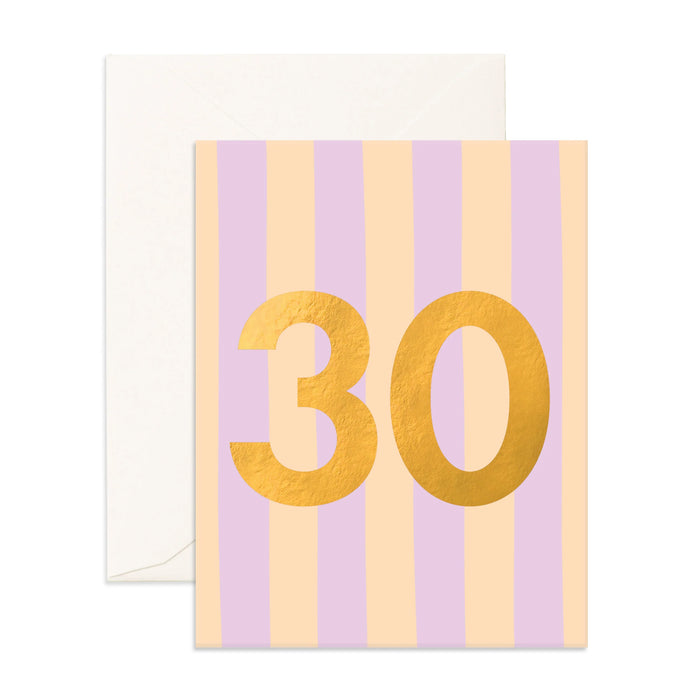 Fox & Fallow - Birthday Card - Number 30 - Sorbet Stripe