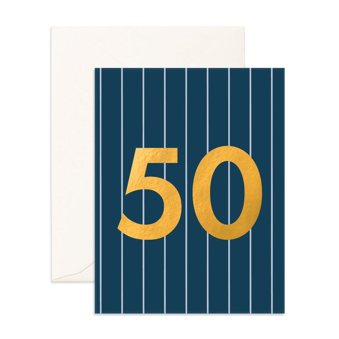 Fox & Fallow - Birthday Card - Number 50 - Navy Pinstripe