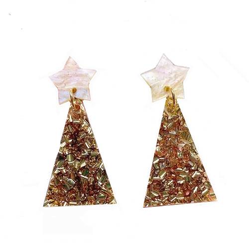 Martha Jean - Christmas Tree Earrings - Gold & Gold Glitter
