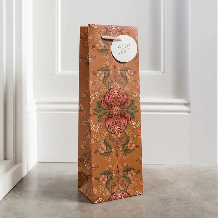 Bespoke Letterpress - Wine Gift Bag - Kaleidoflora - Rust