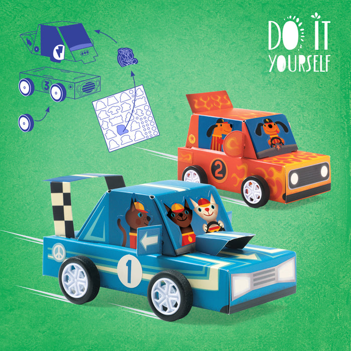 Djeco - Do It Yourself Craft Kit - 3 Race Cars Grand Prix