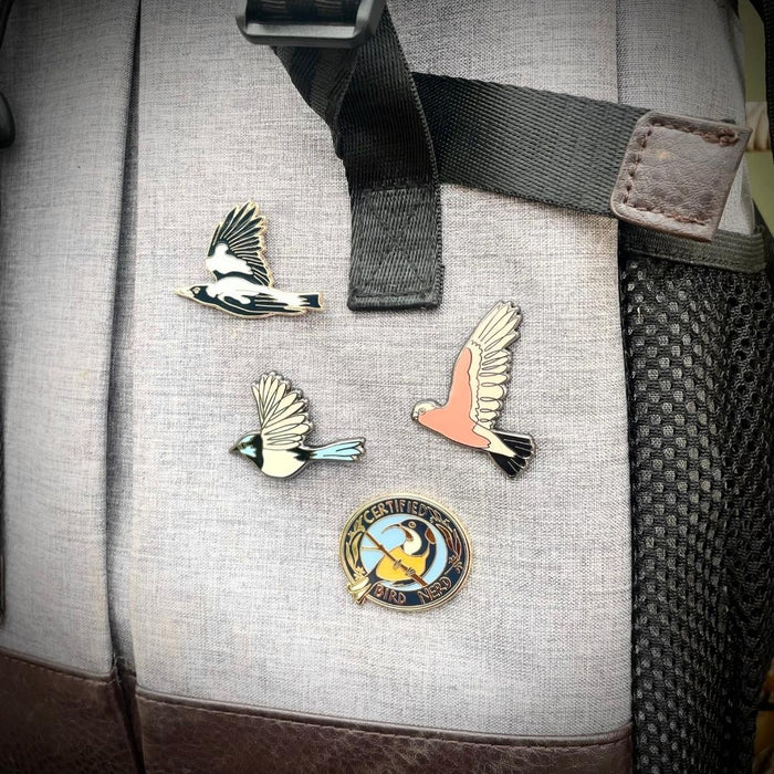Bridget Farmer - Enamelled Lapel Pin - Australian Blue Wren in Flight