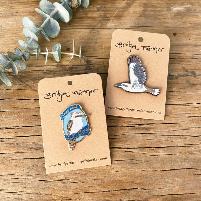 Bridget Farmer - Enamelled Lapel Pin - Kookaburra in Flight