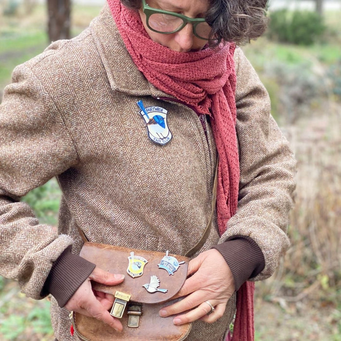 Bridget Farmer - Enamelled Lapel Pin - Australian Blue Wren in Flight