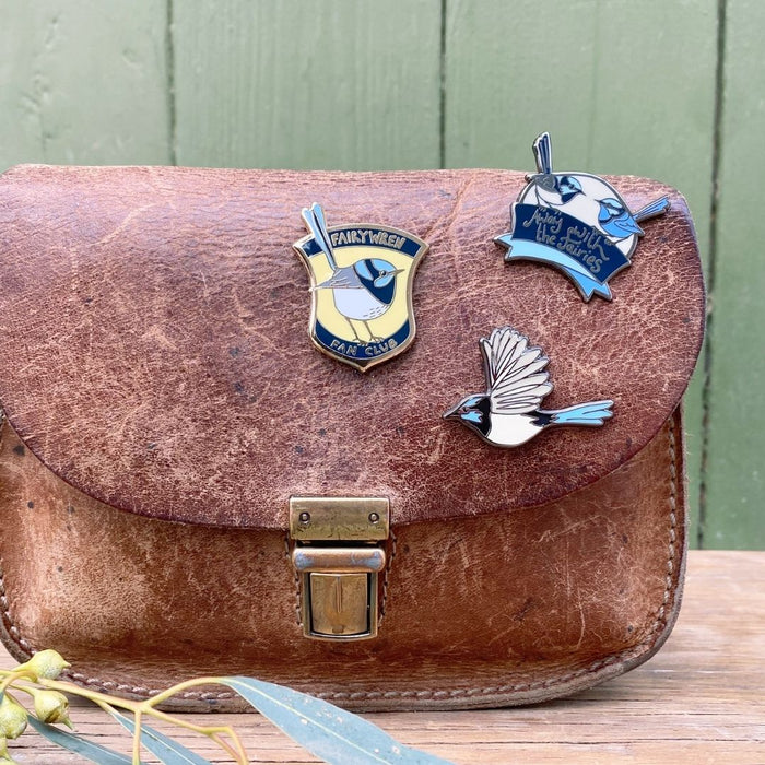 Bridget Farmer - Enamelled Lapel Pin - Australian Blue Wren in Flight
