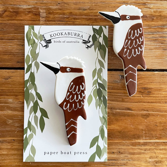 Paper Boat Press - Ceramic Australian Bird Brooch - Kookaburra