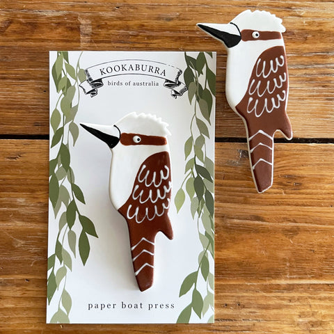 Paper Boat Press - Ceramic Australian Bird Brooch - Kookaburra