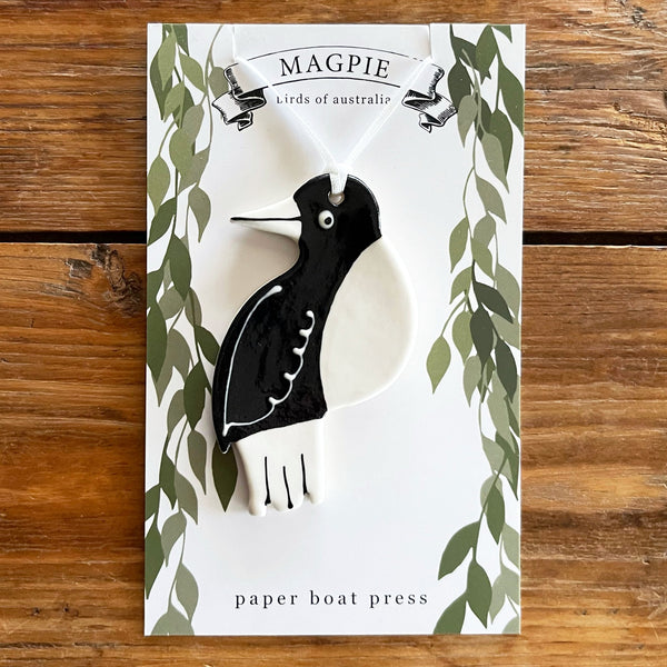 Paper Boat Press - Ceramic Australian Bird Ornament - Magpie