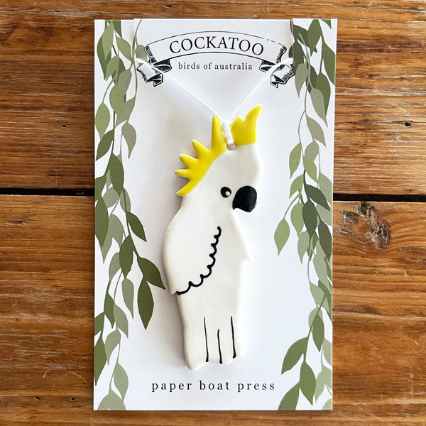 Paper Boat Press - Ceramic Australian Bird Ornament - Cockatoo