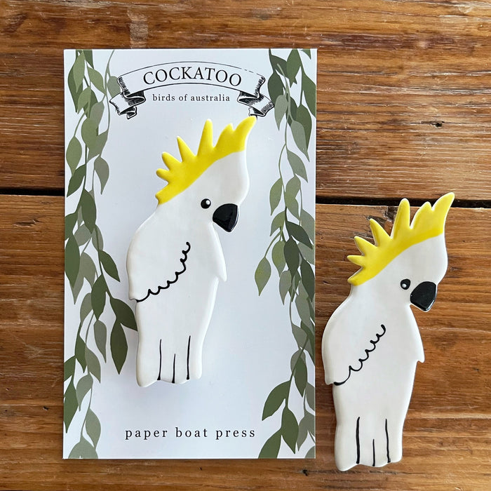 Paper Boat Press - Ceramic Australian Bird Brooch - Cockatoo