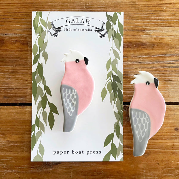 Paper Boat Press - Ceramic Australian Bird Brooch - Galah