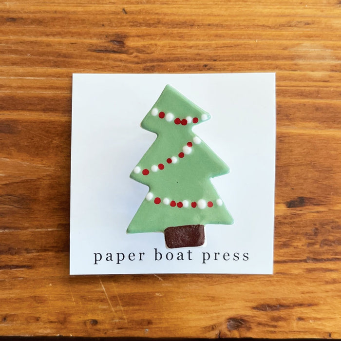 Paper Boat Press - Ceramic Christmas Tree Brooch - Green