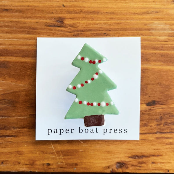 Paper Boat Press - Ceramic Christmas Tree Brooch - Green