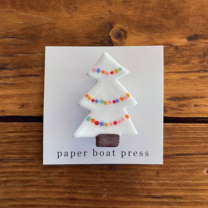 Paper Boat Press - Ceramic Christmas Tree Brooch - White