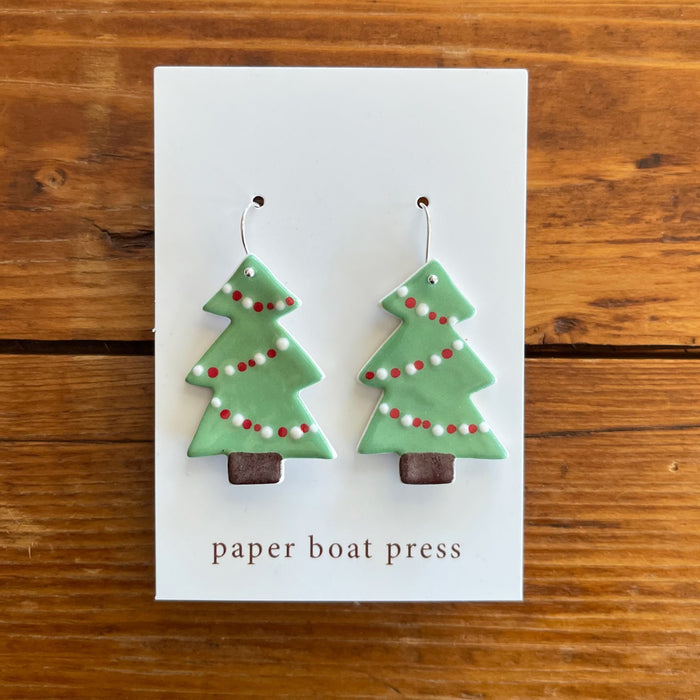 Paper Boat Press - Ceramic Christmas Tree Earrings - Green