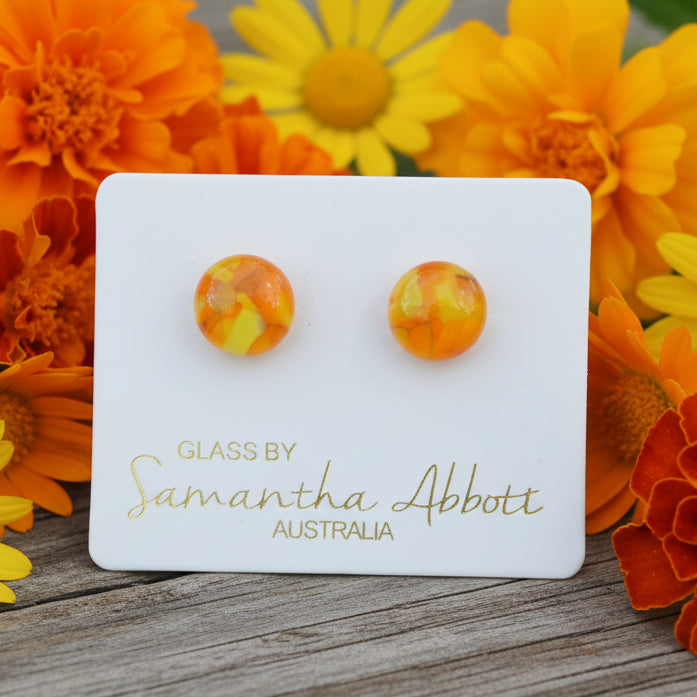 Samantha Abbott - Glass Stud Earrings - Orange Mosaic