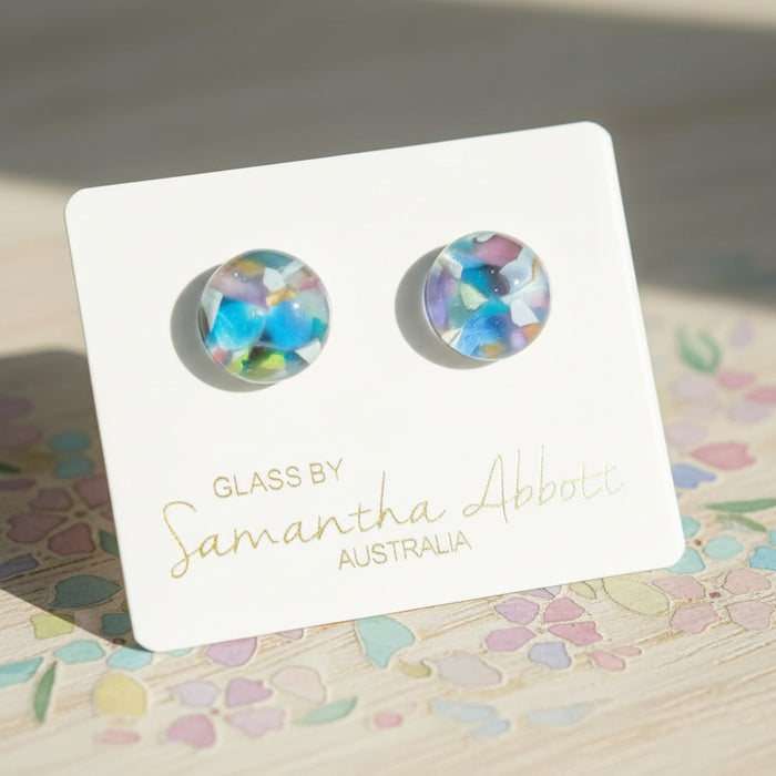 Samantha Abbott - Glass Stud Earrings - Light Floral Mosaic