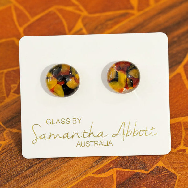 Samantha Abbott - Glass Stud Earrings - Brown Mosaic