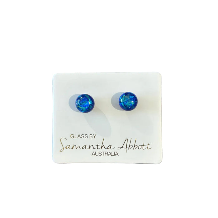 Samantha Abbott - Glass Stud Earrings - Blue Marble Glitter