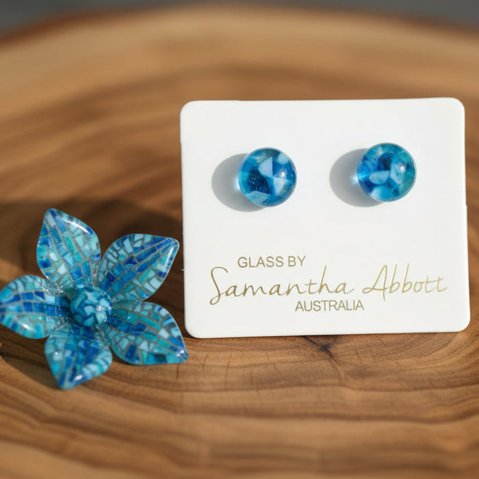 Samantha Abbott - Glass Stud Earrings - Deep Sea Mosaic