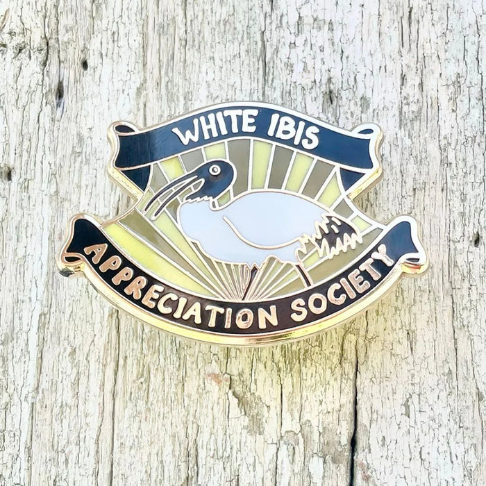 Bridget Farmer - Enamelled Lapel Pin - White Ibis Appreciation Society