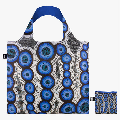 LOQI - Recycled Shopping Bag - Kirsten Nangala Egan - Water Dreaming Blue