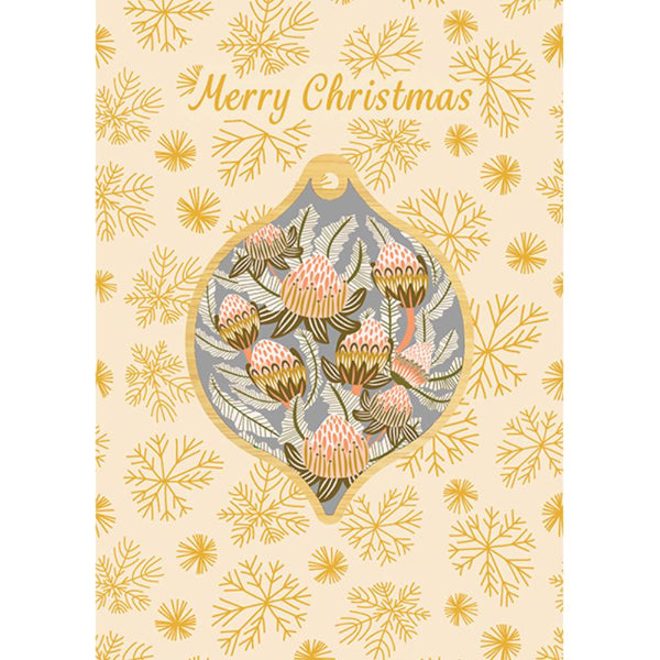 Aero Images - Christmas Card with Wooden Decoration - Kristen Katz - Bush Banksias