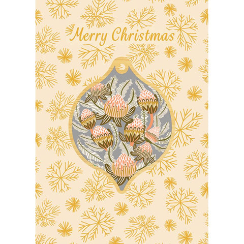 Aero Images - Christmas Card with Wooden Decoration - Kristen Katz - Bush Banksias