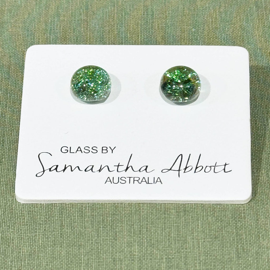 Samantha Abbott - Glass Stud Earrings - Light Green Glitter