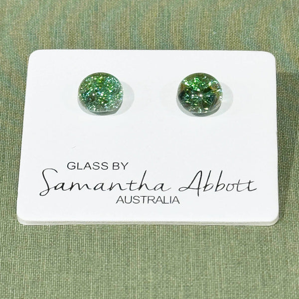 Samantha Abbott - Glass Stud Earrings - Light Green Glitter