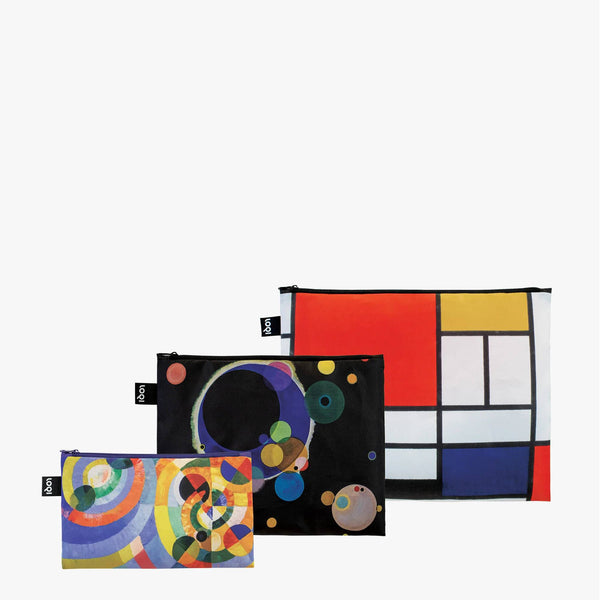 LOQI - Set of 3 Recycled Zip Pockets - Mondrian, Kandinsky & Delaunay